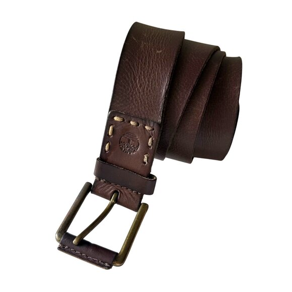 Timberland Brown Leather Belt 36 Genuine Leather Brass Buckle Durable Casual - Picture 1 of 8